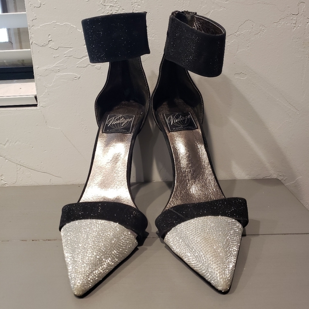 Vintage by Jeffrey Campbell 8 Pumps Stiletto Heels Pointed Toe Black Silver